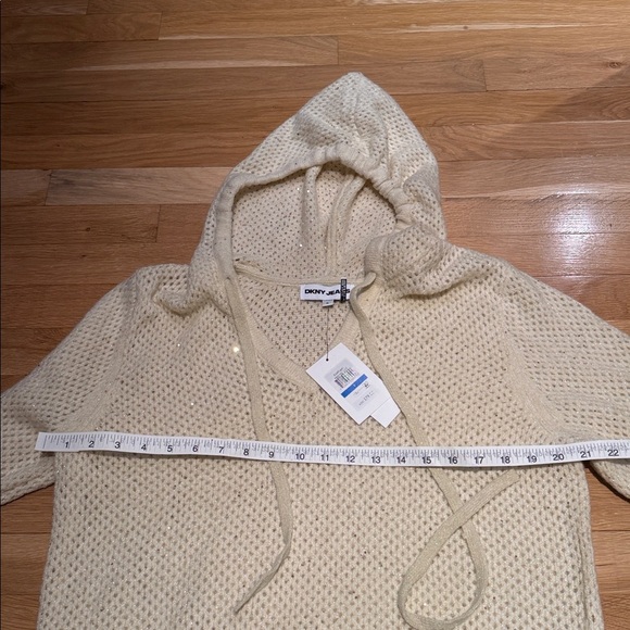 NWT DKNY Jeans Sequin Cream Hoodie - Size XL - Picture 7 of 8